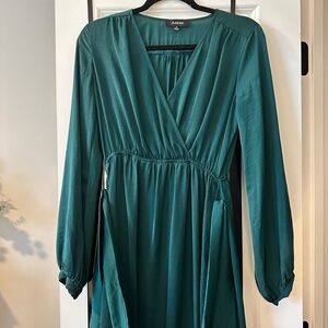 Aakaa Teal Long Sleeve Wrap Dress